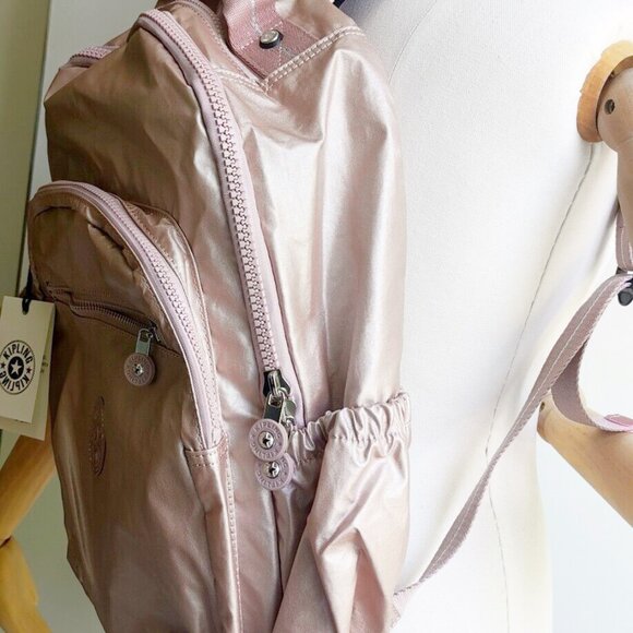 brand new Kipling reduced Large 44cm 15" Laptop Seoul Backpack rose gold pink - Picture 3 of 15